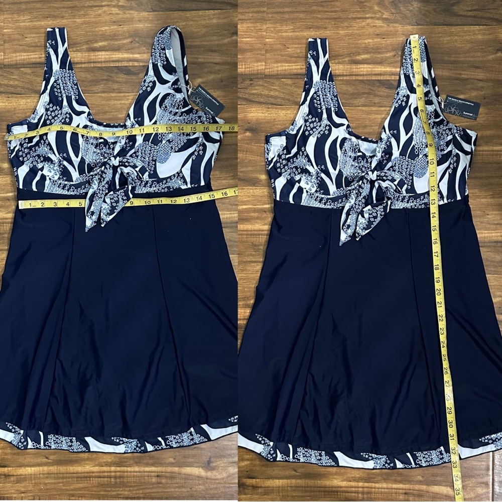 Summer Mae Navy Floral Tie Front Swim Dress One-Piece XXL NWT - Picture 4 of 9